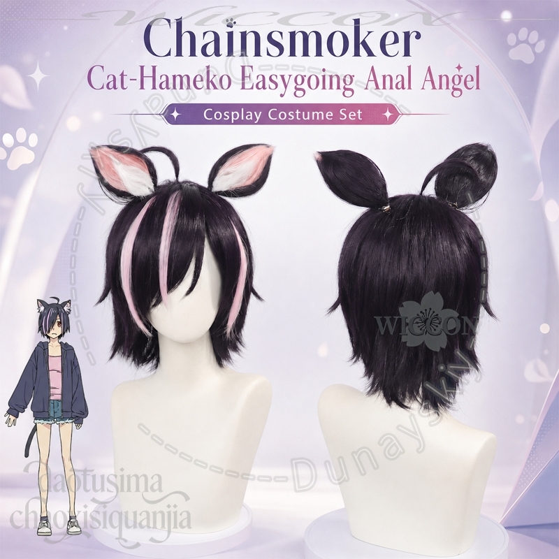 Cosplay Anime Pink Hair - Anime Chainsmoker Kot Cosplay Hameko Swobodny