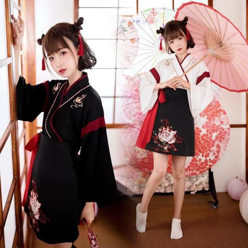Demon Slayer Haori - Japońska sukienka Kimono kobieta czarny biały
